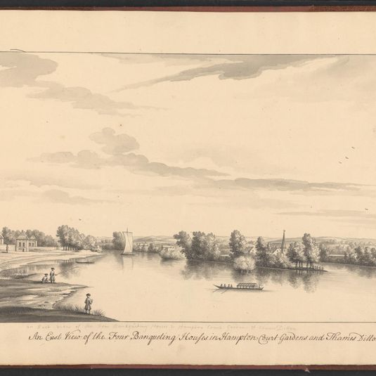A volume of ten drawings of Hampton Court taken by the life - An East View of the Four Banqueting House in Hampton Court Gardens and Thames Ditton