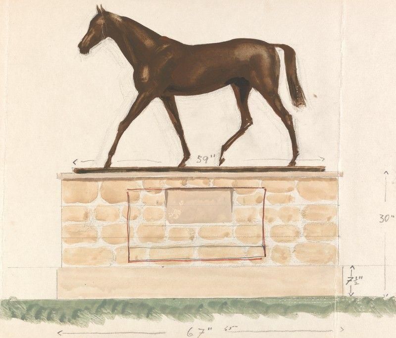 Sketch of a Base for the Mill Reef statue, 1972: Base with Statue