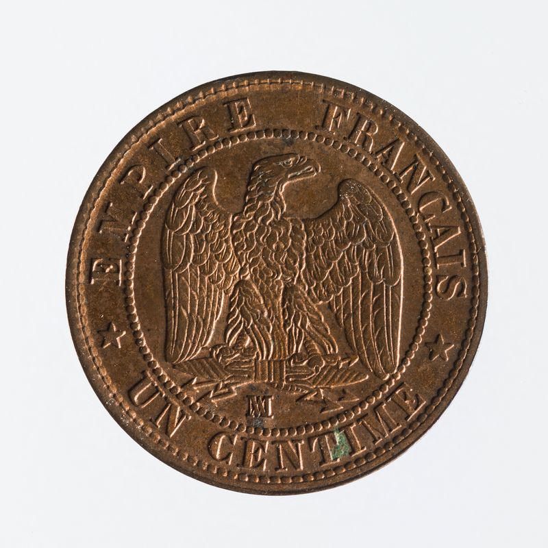 Pièce de 1 centime en cuivre de Napoléon III, 1855