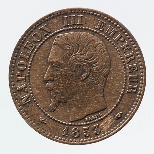 Pièce de 2 centimes en cuivre de Napoléon III, 1853