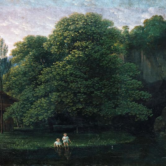 Landschaft mit zwei badenden Kindern