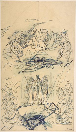 Composition Study with Three Figures Standing on a Rock