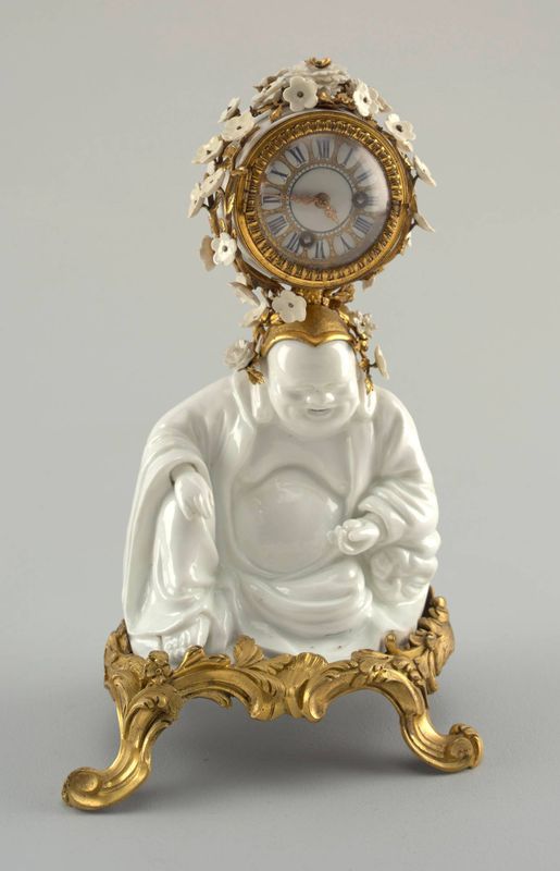Mantle Clock Supported by a Hotei ("Laughing Buddha")