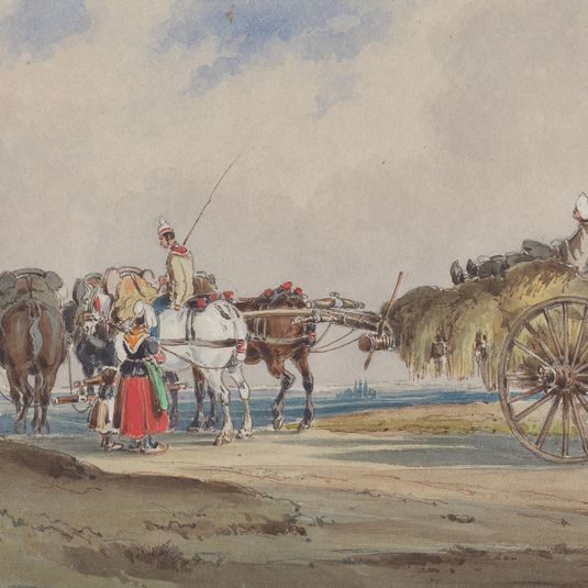 A Hay Wagon Drawn by Four Horses