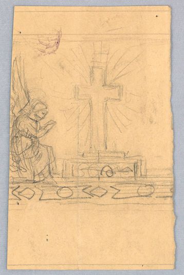 Sketch of Angel Kneeling Before a Cross