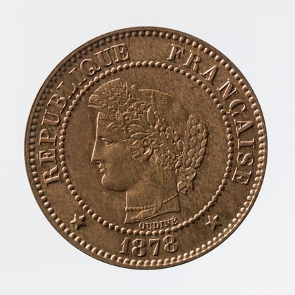 Pièce de 2 centimes en bronze de la IIIe République, 1878