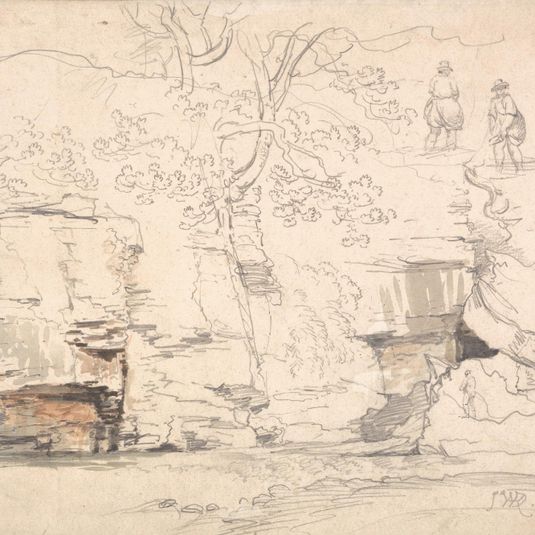 A Rocky Hillside with Trees and Figures
