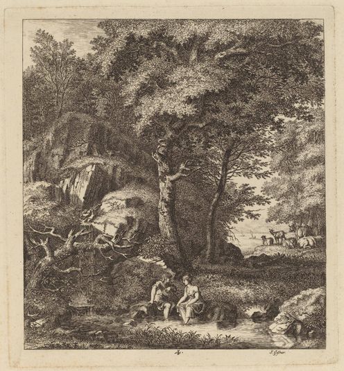 A Shepherd and a Young Woman With Their Feet in a Brook