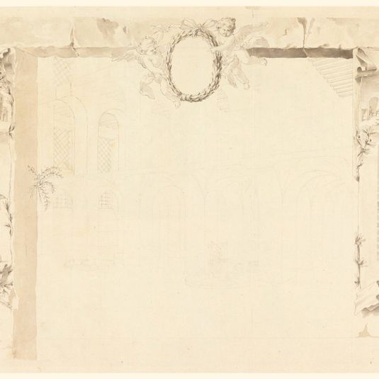 Unfinished design for a memorial sheet referring to erection of a papal factory (Magazins of Annona)