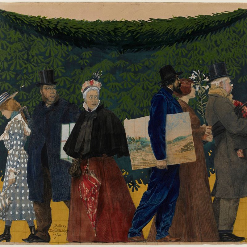 Promeneurs et artistes à l'exposition universelle de 1900.