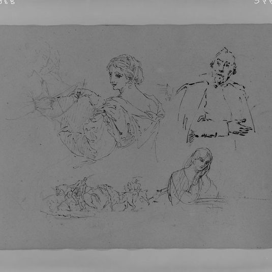 Woman Sketching; Two Women Reading; Portrait of a Man (after Van Dyke?); Half-length Female Portrait; Two Equestrian Figures Leading a Horse (from Sketchbook)