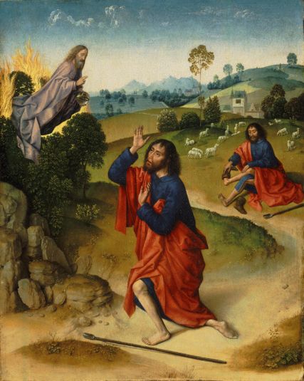 Moses and the Burning Bush, with Moses Removing His Shoes