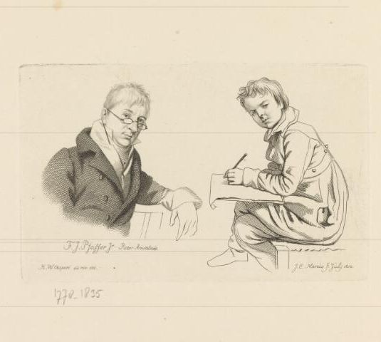 'Eene teekenende Jongen en het Portret van den Tooneelschilder F.J. Pfeiffer Jr. naar Caspari'