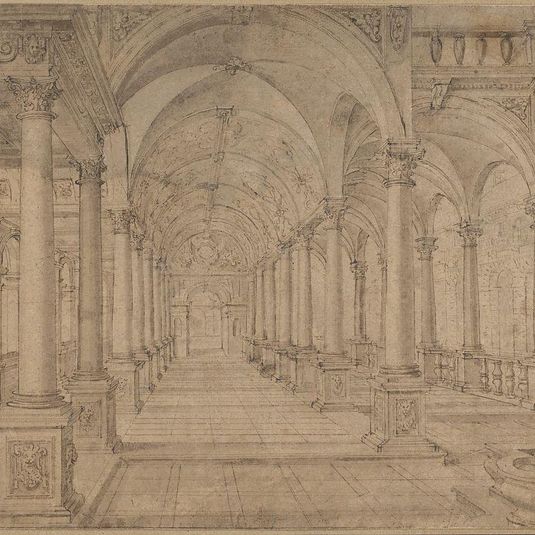 Architectural Capriccio with an Arcade and Fountain in Point Perspective [Study for a Painting of John the Baptist before Herod]