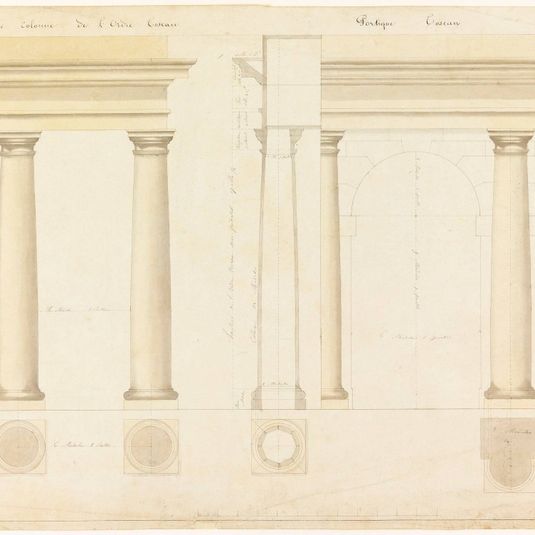 Elevation of Section of a Wall with Columns and Arch at Right
