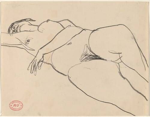 Untitled [nude reclining with her left arm across her belly]