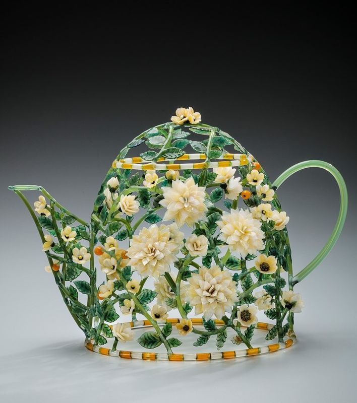 White Dahlia Bouquet Teapot