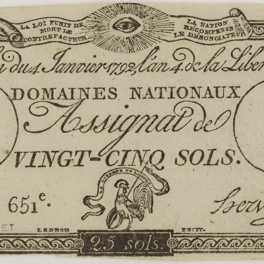 Assignat de 25 sols, série 651me, 4 janvier 1792
