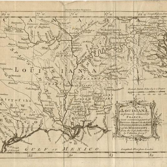 "Louisiana, as formerly claimed by France, now containing part of British America to the East & Spanish America to the West of the Mississippi.  from the best Authorities by T. Kitchin Geogr." (91.134.1)