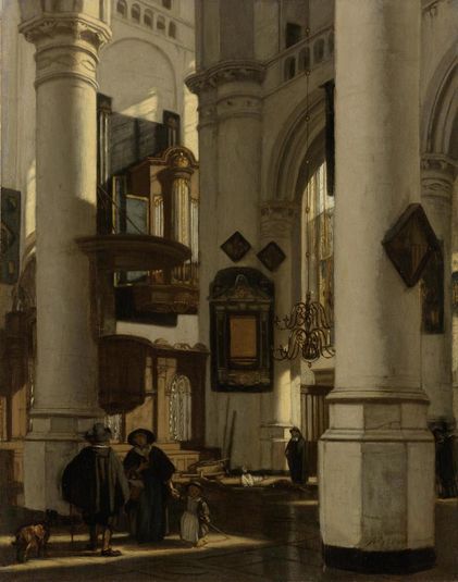 Interior of a Protestant, Gothic Church, with a Gravedigger in the Choir