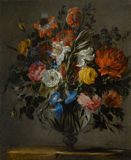 Still Life with Lilies, Anemones, Morning Glory and  Other Flowers in a Glass Vase