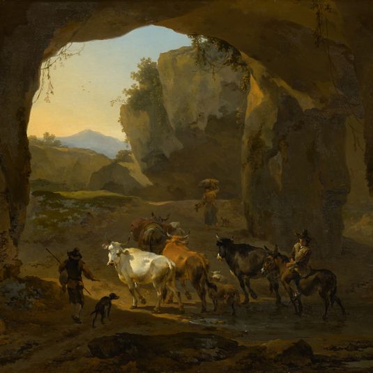 Bauern Mit Viehherde In Einer Grotte
