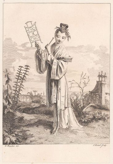 Chinoiserie with a woman playing a musical instrument, from Suite de Figures Chinoises. . .Tiré du Cabinet de Mr. d'Azaincourt (Series of Chinoiserie Figures. . .From the Chambers of Mr. d'Azaincourt)