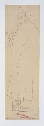 Portrait du peintre Meissonnier en pied dans un costume à l'antique