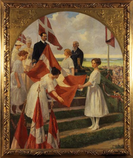 King Christian X receives the old Dannebrog flag on 11 July at the Dybbøl Redoubts