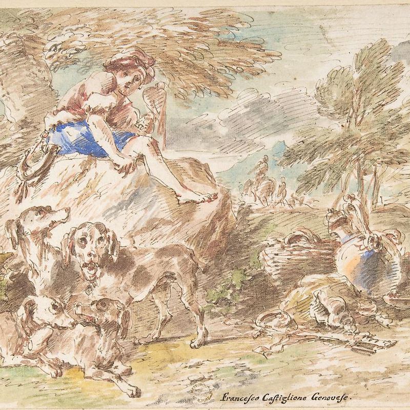 Young Hunter with His Dogs in a Landscape