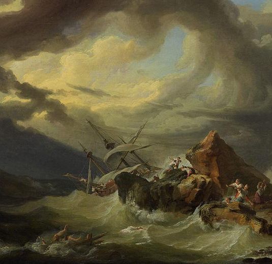 A shipwreck off a rocky coast