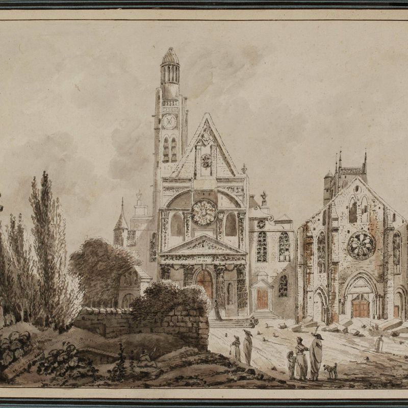 Façade de l'abbaye et de l'église Sainte-Geneviève, 23 rue Clovis, actuel 5ème arrondissement, en 1808