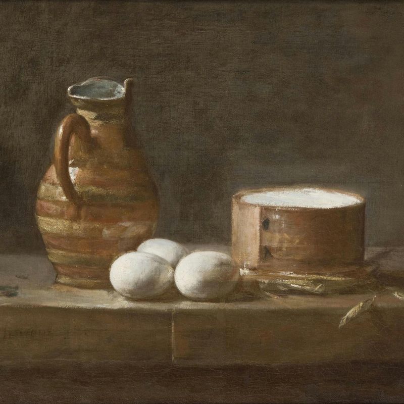 Still Life with Eggs, Cheese, and a Pitcher