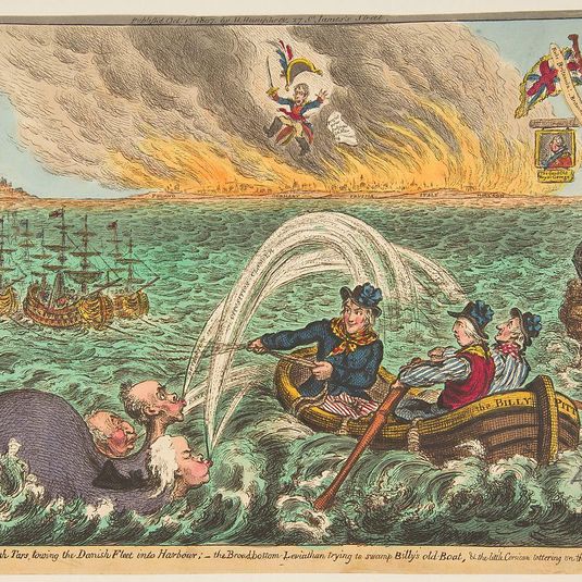 British Tars Towing the Danish Fleet into Harbour; the Broad-Bottom Leviathan trying Billy's Old Boat, and the Little Corsican tottering on the Clouds of Ambition
