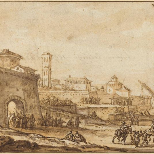 A Coastal Scene with a Fortified Town