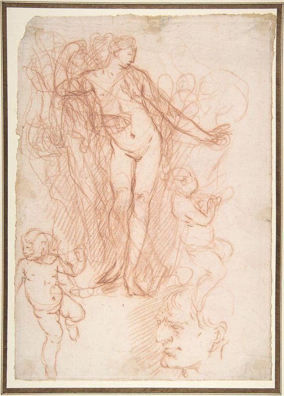(R.)Figure Studies: Standing Nude Figure, Putti, and a Man's Head (V.) Figure Studies: A Flying and a Standing Man