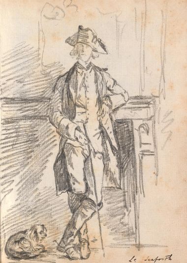 Lord Seaforth in a Tricorn Hat Leaning against a Mantelpiece, a Dog at His Feet