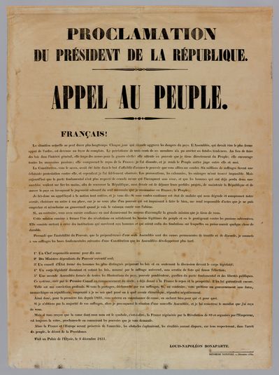 PROCLAMATION/ DU PRESIDENT DE LA REPUBLIQUE./ APPEL AU PEUPLE. FRANCAIS!