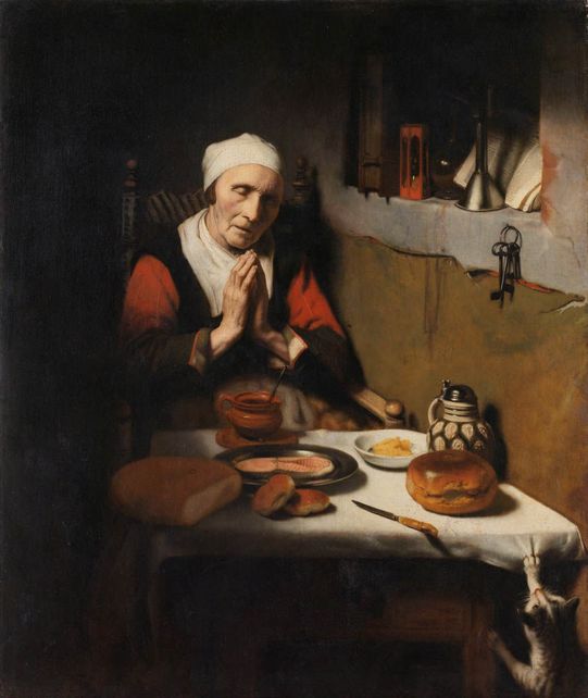 Nicolaes Maes - Old Woman Saying Grace. Known as "The Prayer without End" Smartify Editions