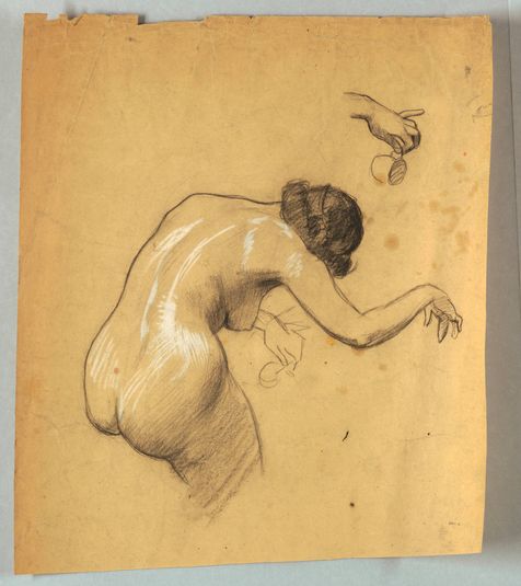 Study of Bending Nude Figure Holding Cup