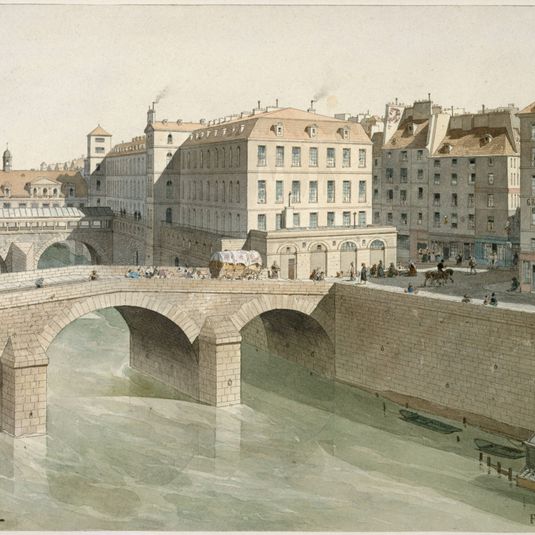 Le Petit-Pont et la place du Petit-Pont en 1830.
