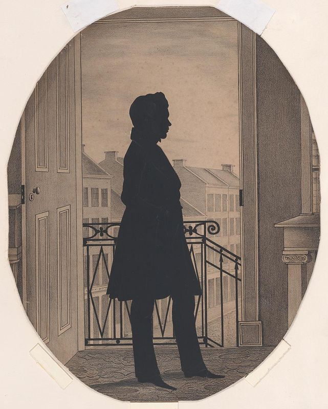 Silhouette of a Young Man Before an Open Window, Facing Right