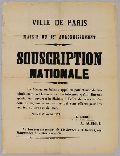VILLE DE PARIS/ MAIRIE DU 15e ARRONDISSEMENT/ SOUSCRIPTION NATIONALE