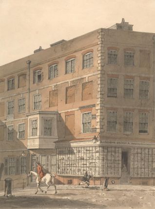 York House, the corner of Villiers Street and the Strand, with Richardson's Ancient and Modern Print Warehouse in the Foreground