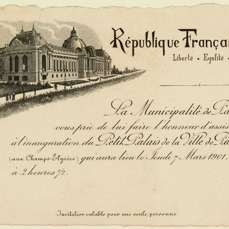 Carton d'invitation à l'inauguration du Petit Palais le 7 mars 1901