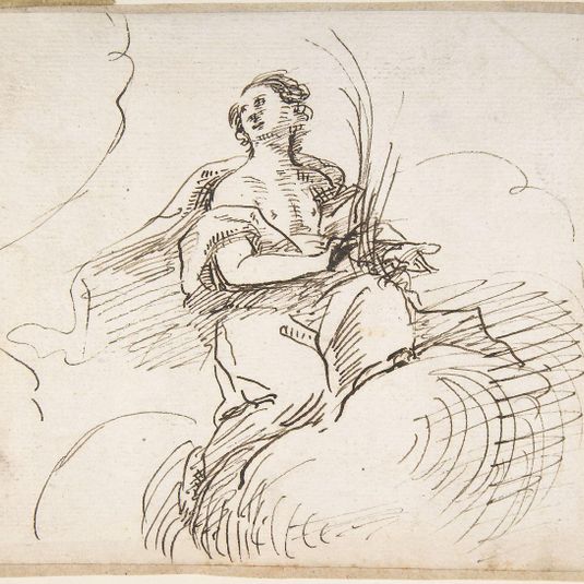 Angel with Palm Seated on Clouds