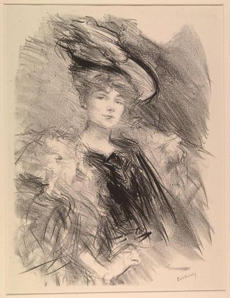Woman with Hat and Fur Wrap