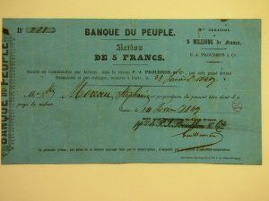 Action de 5 francs, Banque du Peuple, N° 281, 31 janvier 1849