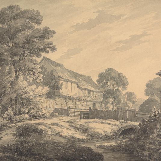 Farmhouse and Buildings by a Stream
