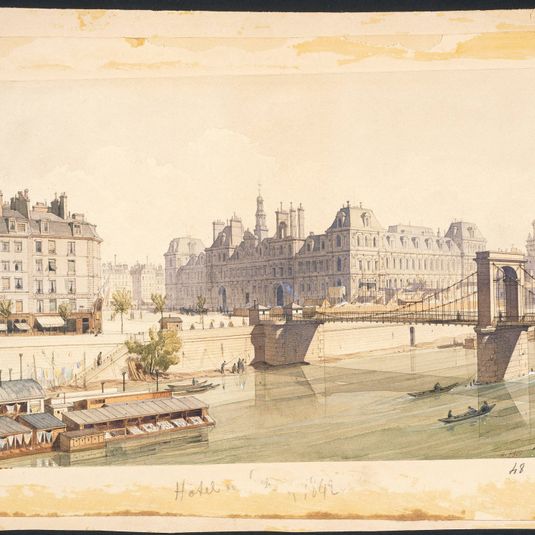 L'Hôtel de Ville et le pont d'Arcole en 1842. (Composition rétrospective)